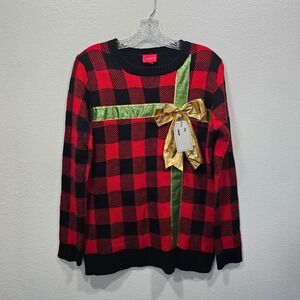 Joyland Christmas Present with Bow Buffalo Plaid Christmas Sweater Size Medium‎